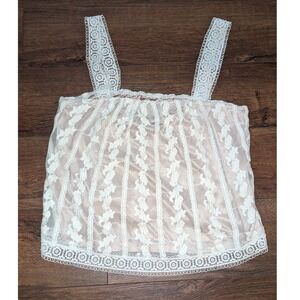 Mumu Lace Cami Top Sleeveless White Floral‎ Crochet Trimmed Tank Small